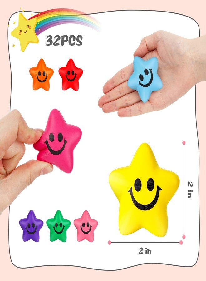 MCPINKY 32PCS Stress Balls Star Shape, 2inch Squeeze Toys Colorful Foam Smile Face Stress Balls for Kids Classroom Prizes Sensory Fidget Toys - Image 2